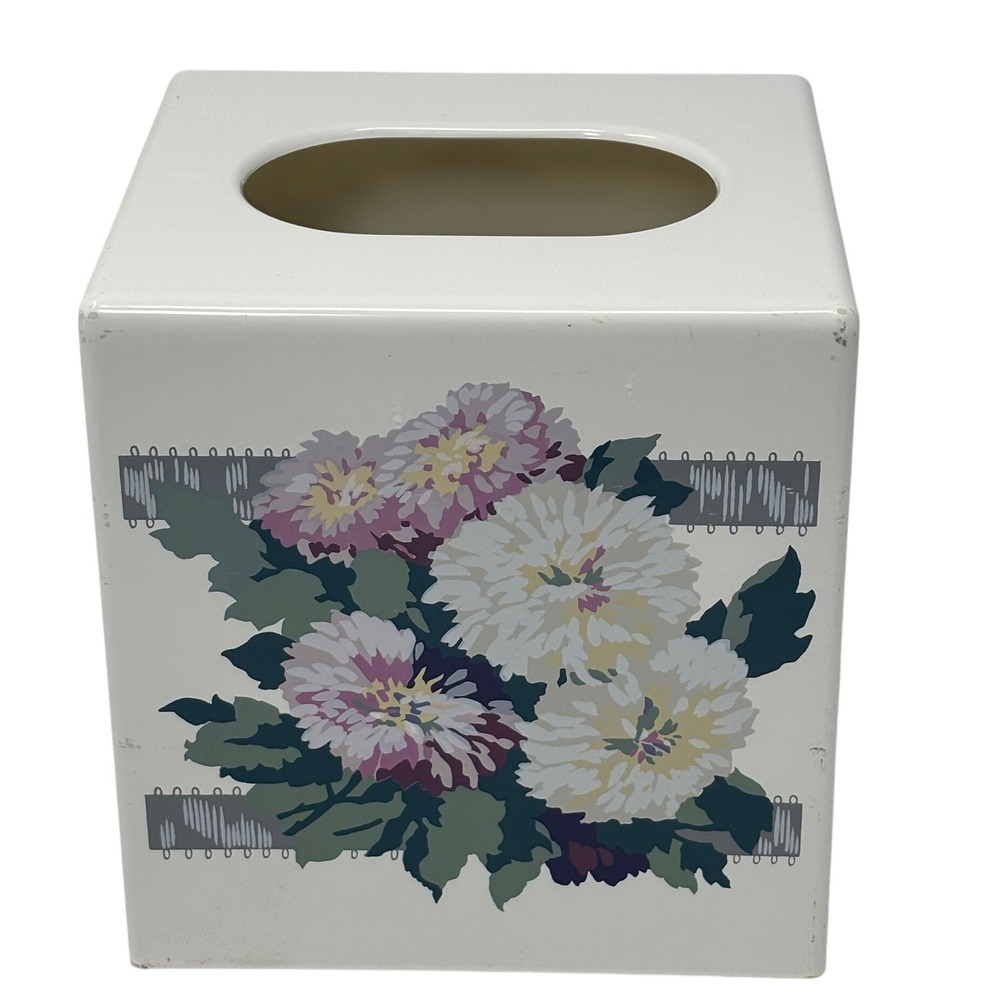 Vintage Andre Richard Aline Floral Tissue Box Cover White Ceramic Square Taiwan